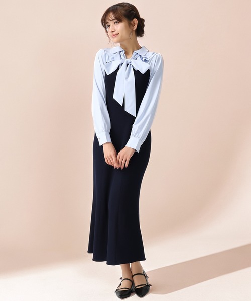 MISCH MASCH(ミッシュマッシュ)の「2026春夏新作 タイ付きシャツドッキングニットワンピース(ワンピース・レディース・ネイビー/ブラック・フリ-)」の20枚目の写真