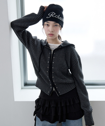 STUD KNIT HOODED ZIP-UP GRAY