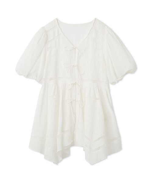 FURFUR（ファーファー）の「ハンカチ刺繍チュニックブラウス（シャツ/ブラウス・レディース・ブラック/ホワイト/ライム・F）」の2枚目の写真