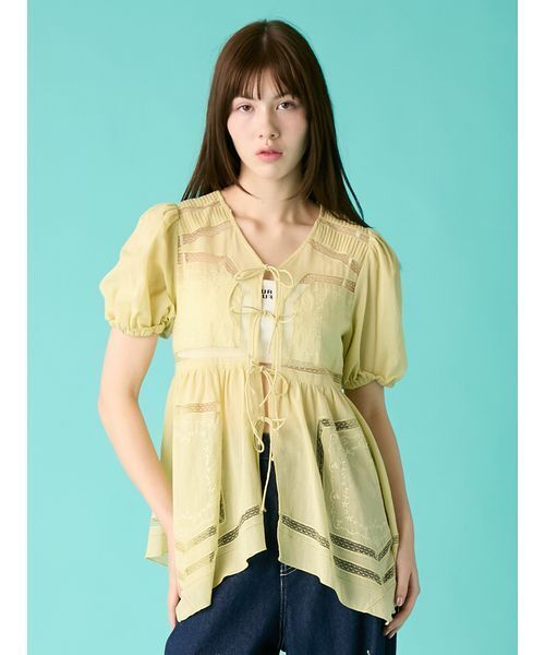 FURFUR（ファーファー）の「ハンカチ刺繍チュニックブラウス（シャツ/ブラウス・レディース・ブラック/ホワイト/ライム・F）」の3枚目の写真