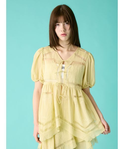 FURFUR（ファーファー）の「ハンカチ刺繍チュニックブラウス（シャツ/ブラウス・レディース・ブラック/ホワイト/ライム・F）」の6枚目の写真