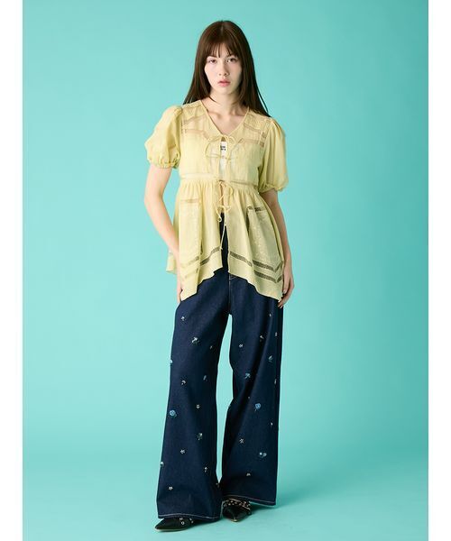 FURFUR（ファーファー）の「ハンカチ刺繍チュニックブラウス（シャツ/ブラウス・レディース・ブラック/ホワイト/ライム・F）」の12枚目の写真