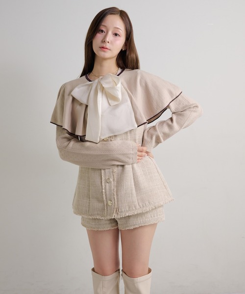 Seemi. byNICECLAUP（ シーミーバイナイスクラップ）の「【Seemi.】セット対応/ツイードノースリーブジャケット（ベスト・レディース・アイボリー/サックスブルー/ベージュ・FREE）」の3枚目の写真