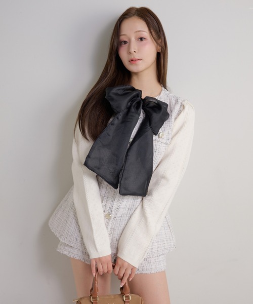 Seemi. byNICECLAUP（ シーミーバイナイスクラップ）の「【Seemi.】セット対応/ツイードノースリーブジャケット（ベスト・レディース・アイボリー/サックスブルー/ベージュ・FREE）」の2枚目の写真