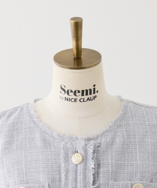 Seemi. byNICECLAUP（ シーミーバイナイスクラップ）の「【Seemi.】セット対応/ツイードノースリーブジャケット（ベスト・レディース・アイボリー/サックスブルー/ベージュ・FREE）」の8枚目の写真
