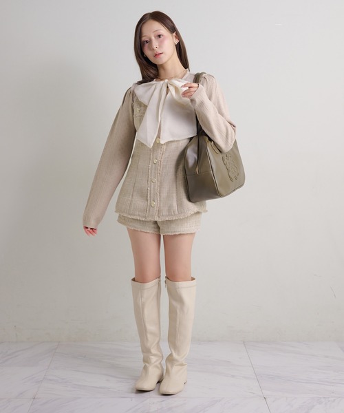 Seemi. byNICECLAUP（ シーミーバイナイスクラップ）の「【Seemi.】セット対応/ツイードノースリーブジャケット（ベスト・レディース・アイボリー/サックスブルー/ベージュ・FREE）」の22枚目の写真