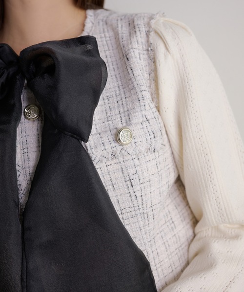 Seemi. byNICECLAUP（ シーミーバイナイスクラップ）の「【Seemi.】セット対応/ツイードノースリーブジャケット（ベスト・レディース・アイボリー/サックスブルー/ベージュ・FREE）」の15枚目の写真