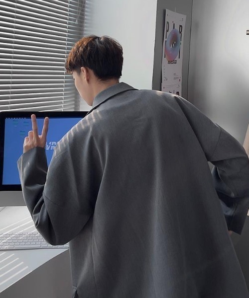 FreeZone(フリーゾーン)の「韓国ストリートWジャケット(テーラードジャケット・メンズ・グレー/ブラック・F)」の11枚目の写真