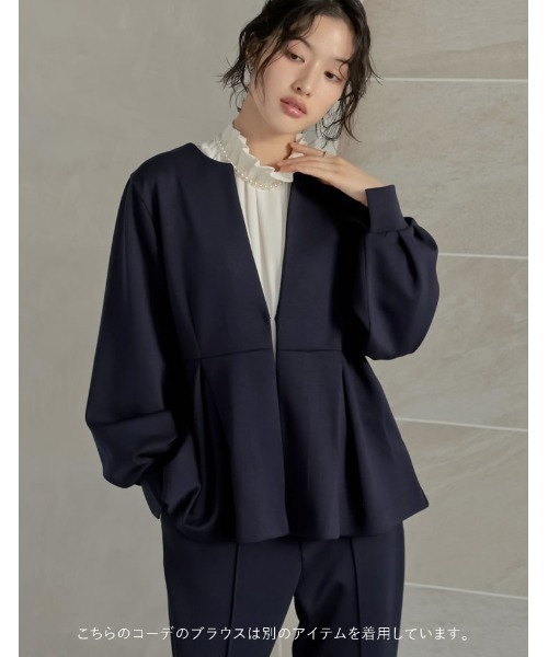 Re:EDIT（リエディ）の「[3点セット][イージーケア][パンツのサイズが選べる][低身長/高身長サイズ有]リボンブラウス付きダンボールパンツセットアップ（セットアップ・レディース・ブラック/ブルー・B/A/G/E/H/F/D/C）」の10枚目の写真