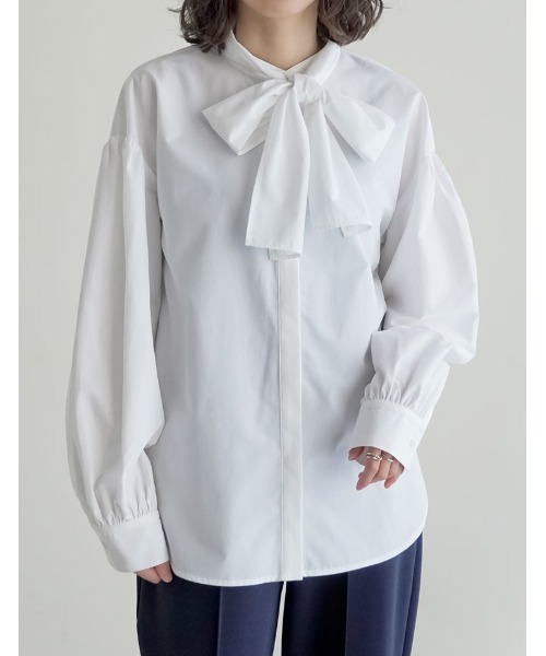 Re:EDIT（リエディ）の「[3点セット][イージーケア][パンツのサイズが選べる][低身長/高身長サイズ有]リボンブラウス付きダンボールパンツセットアップ（セットアップ・レディース・ブラック/ブルー・B/A/G/E/H/F/D/C）」の18枚目の写真