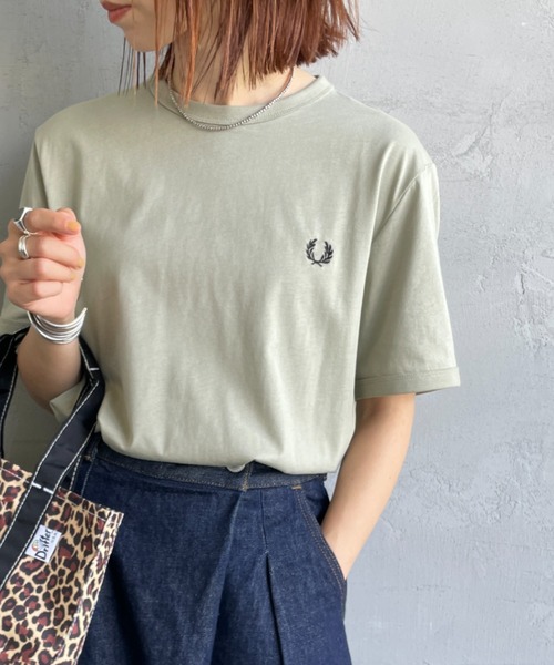 FRED PERRY（フレッドペリー）の「【WEB先行予約】[FRED PERRY/フレッドペリー] ワンポイントロゴ刺繍 ショートスリーブリンガーTシャツ M3519（Tシャツ/カットソー・レディース・モスグリーン/ダークグリーン/ワイン/グレー/キナリ/ブラック/ネイビー/ホワイト・S/XS/L/M/XL）」の6枚目の写真