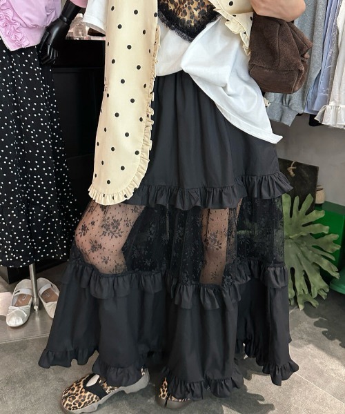Mela(メラ)の「レースミックスティアードスカート(スカート・レディース・ホワイト/ブラック・FREE)」の21枚目の写真
