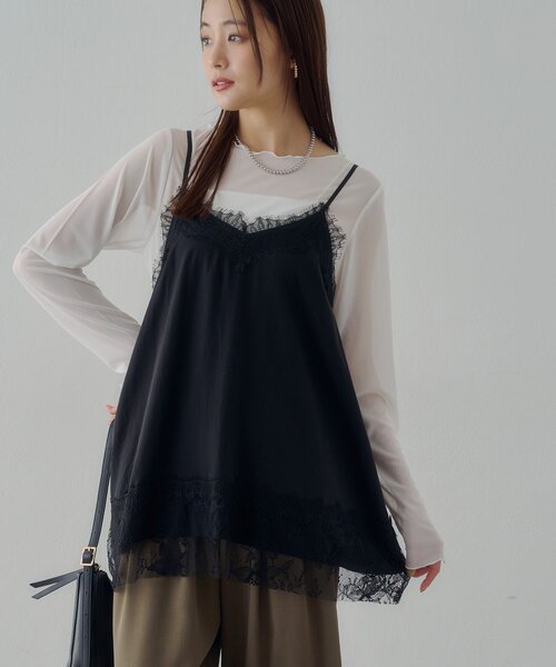 DISCOAT（ディスコート）の「【Noka】レース使いキャミチュニック（キャミソール・レディース・ブラック/ベージュ・FREE）」の2枚目の写真