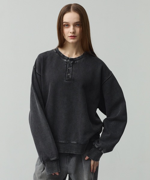 CALLNE(カルネ)の「【CALLNE】 Vintage Henley Neck Sweat / ヴィンテージヘンリーネックスウェット(スウェット・メンズ・ブラック系/ライトグレー・M/L)」の3枚目の写真