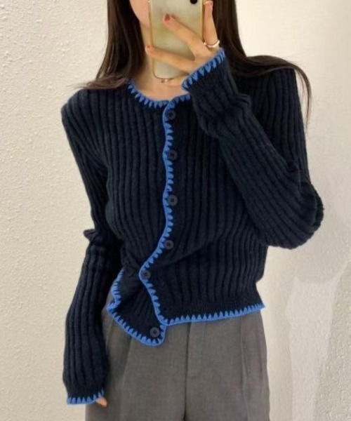 almo（アルモ）の「【LAMPOON】パイピングステッチカーディガン（カーディガン/ボレロ・レディース・ブルー/ネイビー・FREE）」の2枚目の写真