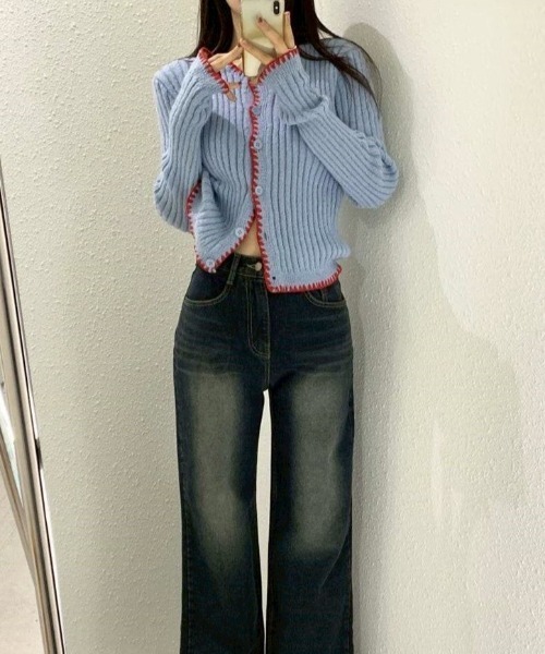 almo（アルモ）の「【LAMPOON】パイピングステッチカーディガン（カーディガン/ボレロ・レディース・ブルー/ネイビー・FREE）」の3枚目の写真