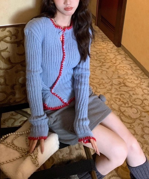 almo（アルモ）の「【LAMPOON】パイピングステッチカーディガン（カーディガン/ボレロ・レディース・ブルー/ネイビー・FREE）」の5枚目の写真