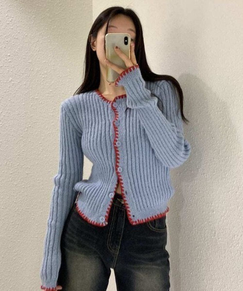 almo（アルモ）の「【LAMPOON】パイピングステッチカーディガン（カーディガン/ボレロ・レディース・ブルー/ネイビー・FREE）」の6枚目の写真