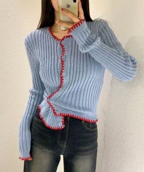 almo（アルモ）の「【LAMPOON】パイピングステッチカーディガン（カーディガン/ボレロ・レディース・ブルー/ネイビー・FREE）」の7枚目の写真