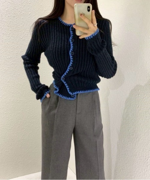 almo（アルモ）の「【LAMPOON】パイピングステッチカーディガン（カーディガン/ボレロ・レディース・ブルー/ネイビー・FREE）」の11枚目の写真