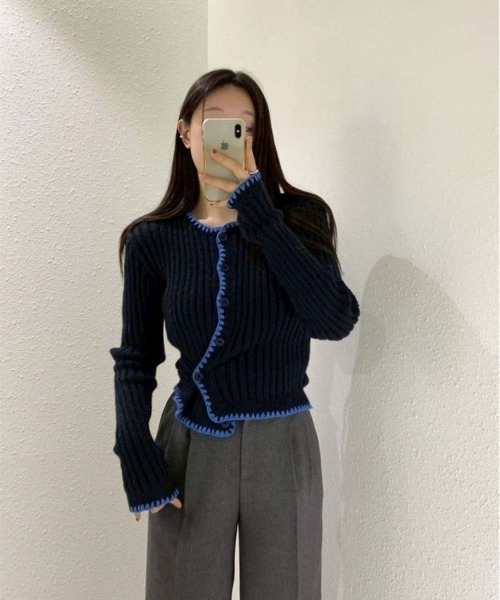 almo（アルモ）の「【LAMPOON】パイピングステッチカーディガン（カーディガン/ボレロ・レディース・ブルー/ネイビー・FREE）」の12枚目の写真