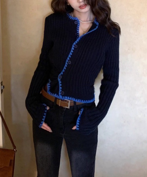 almo（アルモ）の「【LAMPOON】パイピングステッチカーディガン（カーディガン/ボレロ・レディース・ブルー/ネイビー・FREE）」の14枚目の写真