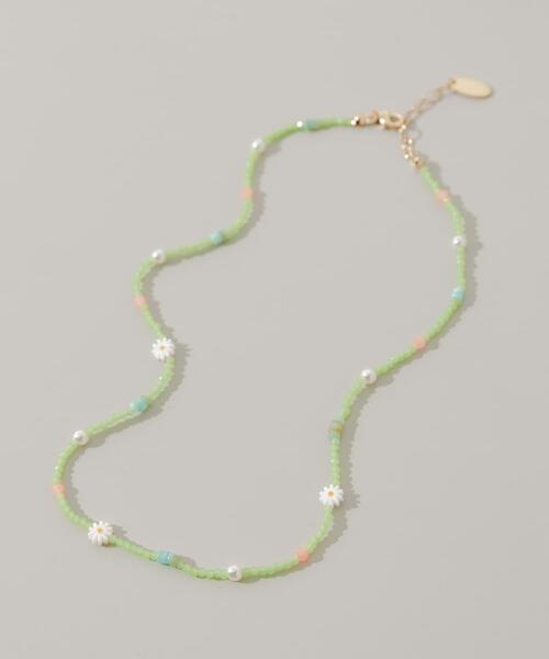 SMELLY(スメリー)の「フラワーモチーフカラフルビーズネックレス(ネックレス・レディース・グリーン・-)」の1枚目の写真