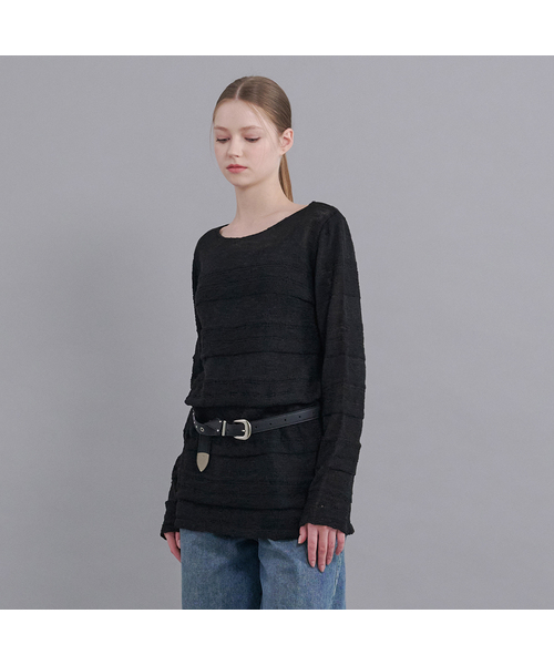 MICANE(ミケーネ)の「イリアナブークルシースルーニット(ニット/セーター・レディース・アイボリー/ブラック・X-LARGE/LARGE/MEDIUM/SMALL)」の1枚目の写真