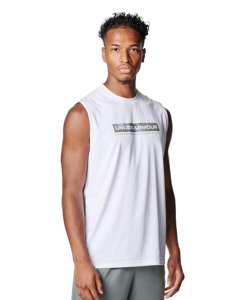 UNDER ARMOUR(アンダーアーマー)の「UAテック ワードマーク スリーブレス シャツ(トレーニング/メンズ)(タンクトップ・メンズ・ホワイト・3XL/M/L/XL)」の1枚目の写真