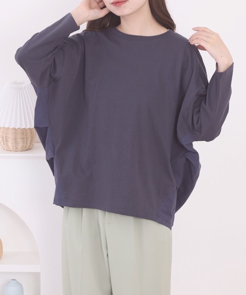 FUNALIVE（ファンアライブ）の「無地OE天竺布帛使いコクーン７分袖PO（Tシャツ/カットソー・レディース・オフホワイト/ライトブルー/チャコール/ライトカーキ・M-L）」の3枚目の写真