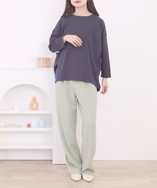 FUNALIVE（ファンアライブ）の「無地OE天竺布帛使いコクーン７分袖PO（Tシャツ/カットソー・レディース・オフホワイト/ライトブルー/チャコール/ライトカーキ・M-L）」の15枚目の写真