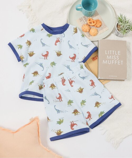 apres les cours（アプレレクール）の「くま・恐竜・サファリ柄 半袖ワッフルパジャマ（ルームウェア/パジャマ・キッズ・カーキ/ベージュ/ブルー・130/120/110/100/90/80）」の3枚目の写真