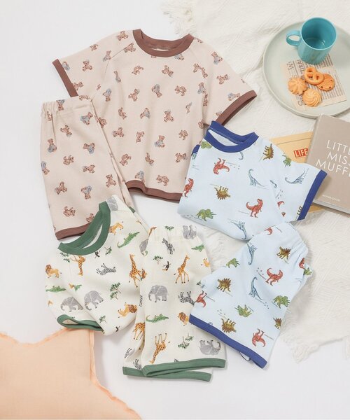 apres les cours（アプレレクール）の「くま・恐竜・サファリ柄 半袖ワッフルパジャマ（ルームウェア/パジャマ・キッズ・カーキ/ベージュ/ブルー・130/120/110/100/90/80）」の21枚目の写真