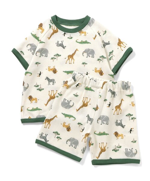 apres les cours（アプレレクール）の「くま・恐竜・サファリ柄 半袖ワッフルパジャマ（ルームウェア/パジャマ・キッズ・カーキ/ベージュ/ブルー・130/120/110/100/90/80）」の10枚目の写真