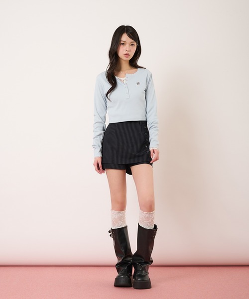 hazyl(ヘイジル)の「button design skort/ボタンデザインスカパン(スカート・レディース・グレー/ネイビー・MEDIUM/SMALL)」の21枚目の写真