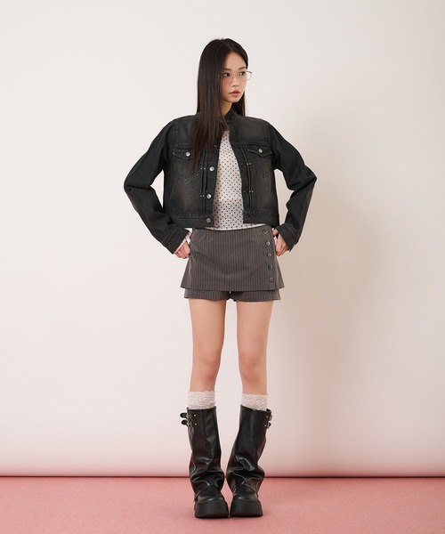 hazyl(ヘイジル)の「button design skort/ボタンデザインスカパン(スカート・レディース・グレー/ネイビー・MEDIUM/SMALL)」の7枚目の写真