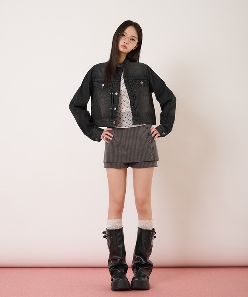 hazyl(ヘイジル)の「button design skort/ボタンデザインスカパン(スカート・レディース・グレー/ネイビー・MEDIUM/SMALL)」の8枚目の写真