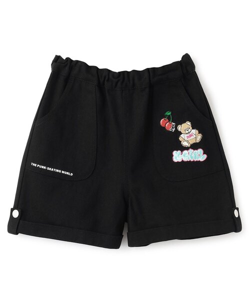 X-girl Stages（エックスガールステージス）の「【人気商品再入荷】【直営店で取り扱い無し】ワッペンつき三分丈折り返しショートパンツ（その他パンツ・キッズ・オレンジ/ブラック・140cm/100cm/130cm/110cm/120cm）」の2枚目の写真