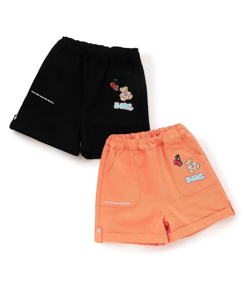 X-girl Stages（エックスガールステージス）の「【人気商品再入荷】【直営店で取り扱い無し】ワッペンつき三分丈折り返しショートパンツ（その他パンツ・キッズ・オレンジ/ブラック・140cm/100cm/130cm/110cm/120cm）」の3枚目の写真