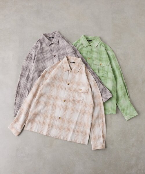 CIAOPANIC TYPY(チャオパニックティピー)の「【着心地◎】ユニセックス/シアサッカーフェードチェックシャツ(シャツ/ブラウス・メンズ・グリーン/ベージュ/グレー・MEDIUM/LARGE)」の5枚目の写真