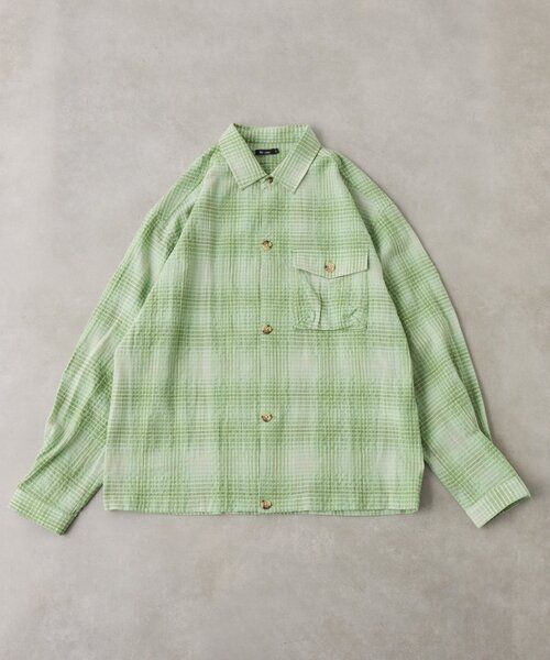 CIAOPANIC TYPY(チャオパニックティピー)の「【着心地◎】ユニセックス/シアサッカーフェードチェックシャツ(シャツ/ブラウス・メンズ・グリーン/ベージュ/グレー・MEDIUM/LARGE)」の20枚目の写真