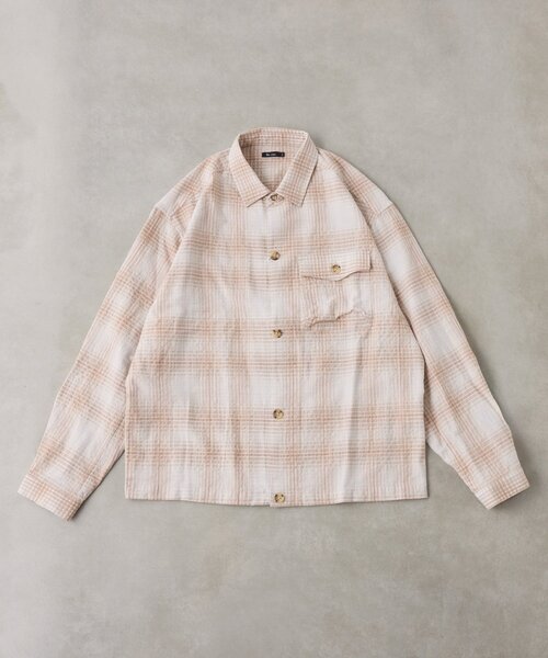 CIAOPANIC TYPY(チャオパニックティピー)の「【着心地◎】ユニセックス/シアサッカーフェードチェックシャツ(シャツ/ブラウス・レディース・グリーン/ベージュ/グレー・MEDIUM/LARGE)」の6枚目の写真