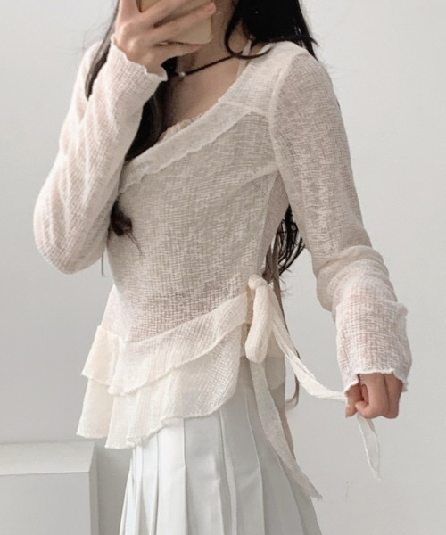 VIVID LADY(ビビッドレディー)の「ホルターネックxカシュクール フリルニットトップス(ニット/セーター・レディース・チャコールグレー/アイボリー/ブラウン・FREE)」の20枚目の写真