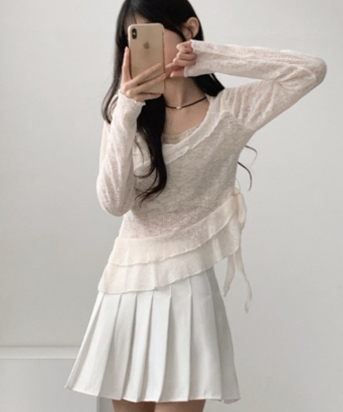 VIVID LADY(ビビッドレディー)の「ホルターネックxカシュクール フリルニットトップス(ニット/セーター・レディース・チャコールグレー/アイボリー/ブラウン・FREE)」の22枚目の写真