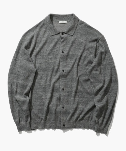 ATON(エイトン)の「ATON (エイトン) COTTON WASHI BOUCLE | POLO CARDIGAN(カーディガン/ボレロ・メンズ・グレー・6)」の1枚目の写真