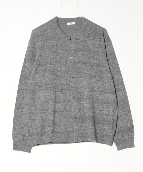 ATON(エイトン)の「ATON (エイトン) COTTON WASHI BOUCLE | POLO CARDIGAN(カーディガン/ボレロ・メンズ・グレー・6/4)」の2枚目の写真