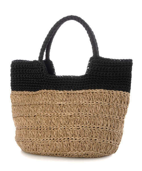 cache cache(カシュ カシュ)の「カシュカシュ cachecache / 切り替え柄編みミニトート カゴバッグ(かごバッグ・レディース・ブラック/ベージュ系その他/グリーン・FREE)」の4枚目の写真