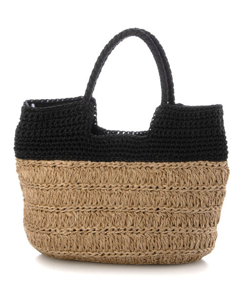 cache cache(カシュ カシュ)の「カシュカシュ cachecache / 切り替え柄編みミニトート カゴバッグ(かごバッグ・レディース・ブラック/ベージュ系その他/グリーン・FREE)」の5枚目の写真