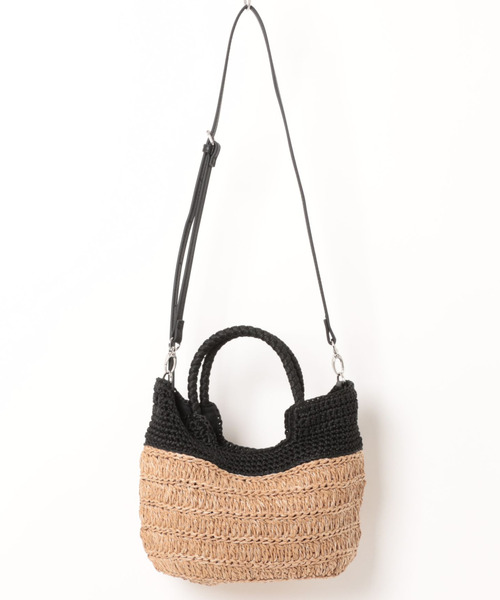 cache cache(カシュ カシュ)の「カシュカシュ cachecache / 切り替え柄編みミニトート カゴバッグ(かごバッグ・レディース・ブラック/ベージュ系その他/グリーン・FREE)」の10枚目の写真