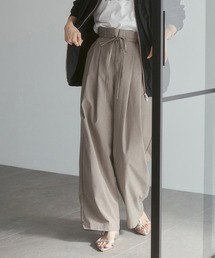 麻ライク ベルト紐付 タックパンツ